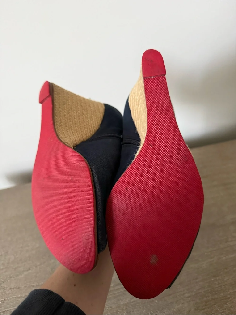 Christian Louboutin Corazon Navy Canvas Espadrille Wedge Peep-Toe Heels Size 39